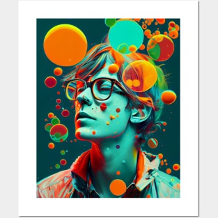 Modern pop art style portrait of man in glasses Posters and Art